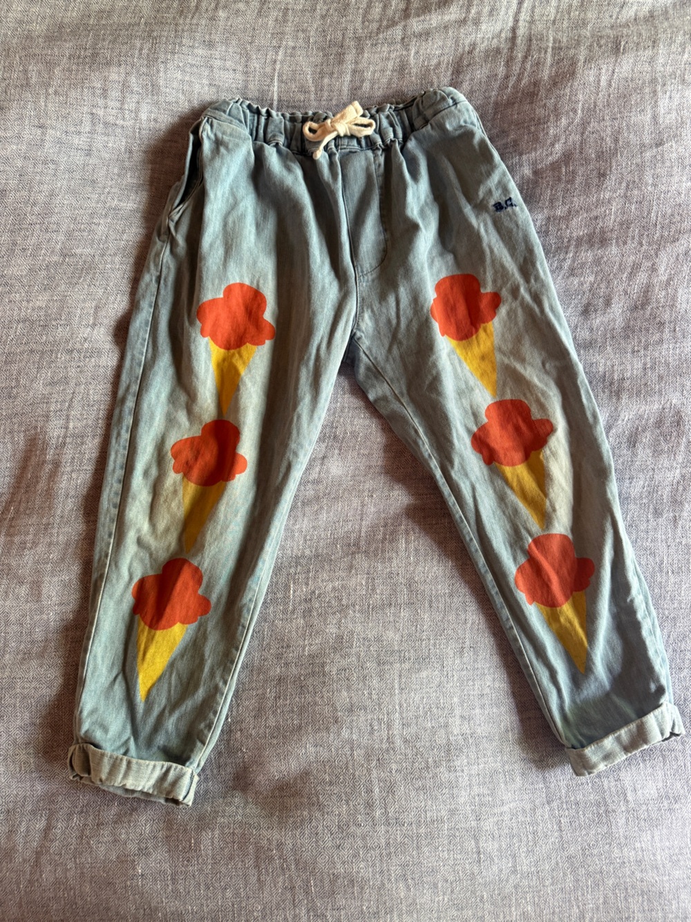 Bobo Denim Drawstring Pants with Painted Ice Cream Motif